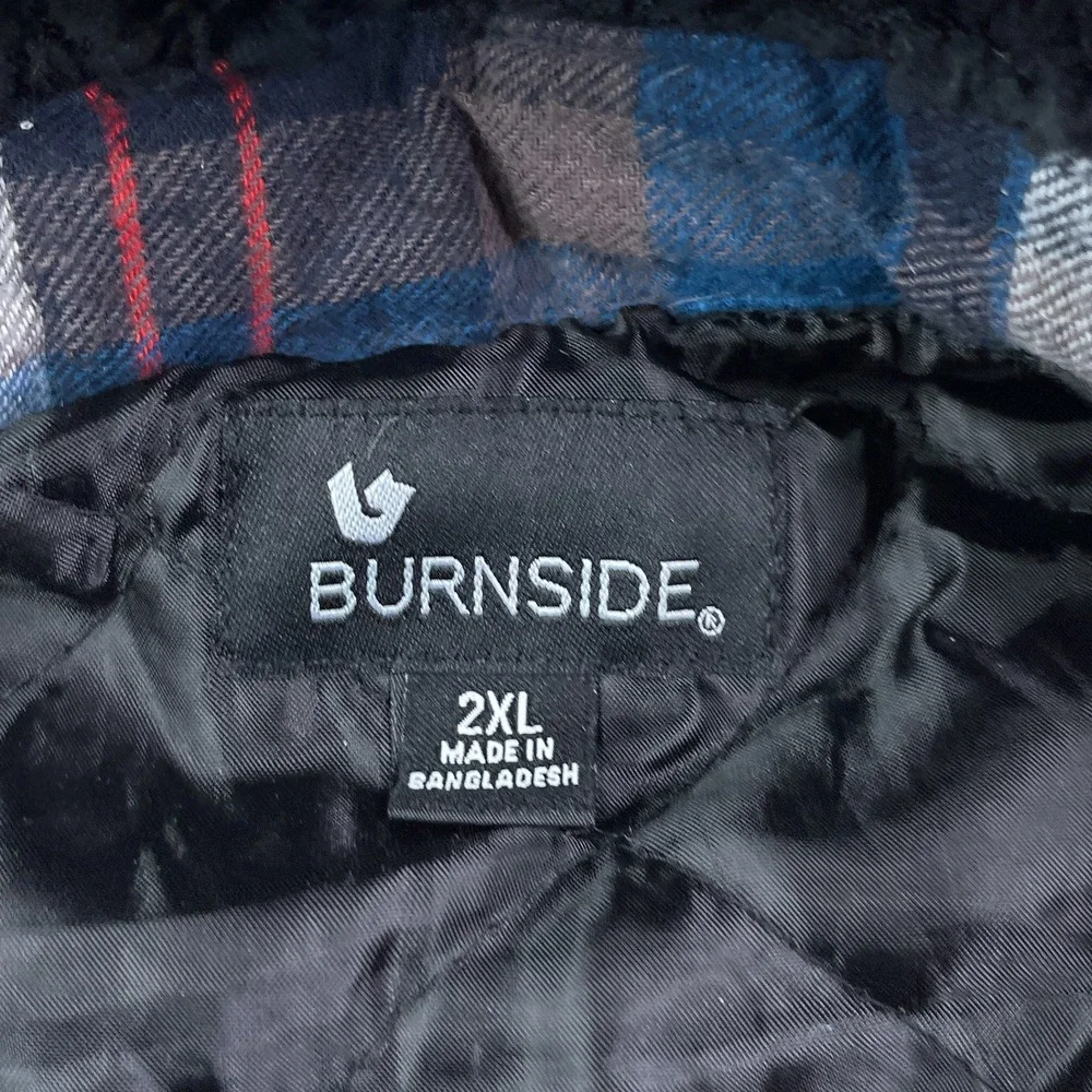 Burnside Shirt Jacket Mens 2XL Blue Plaid Quilted Lined Hooded Flannel Shacket